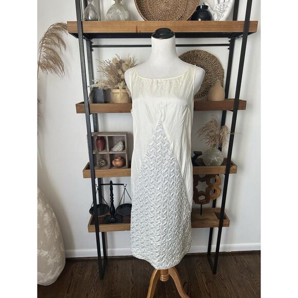 Vintage 60’s Nan Leslie Silver Metallic Quilted Mod Midi Dress - Picture 2 of 11